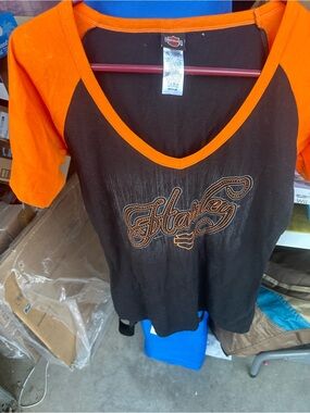 Harley-Davidson Black with Orange Trim V-Neck Shirt